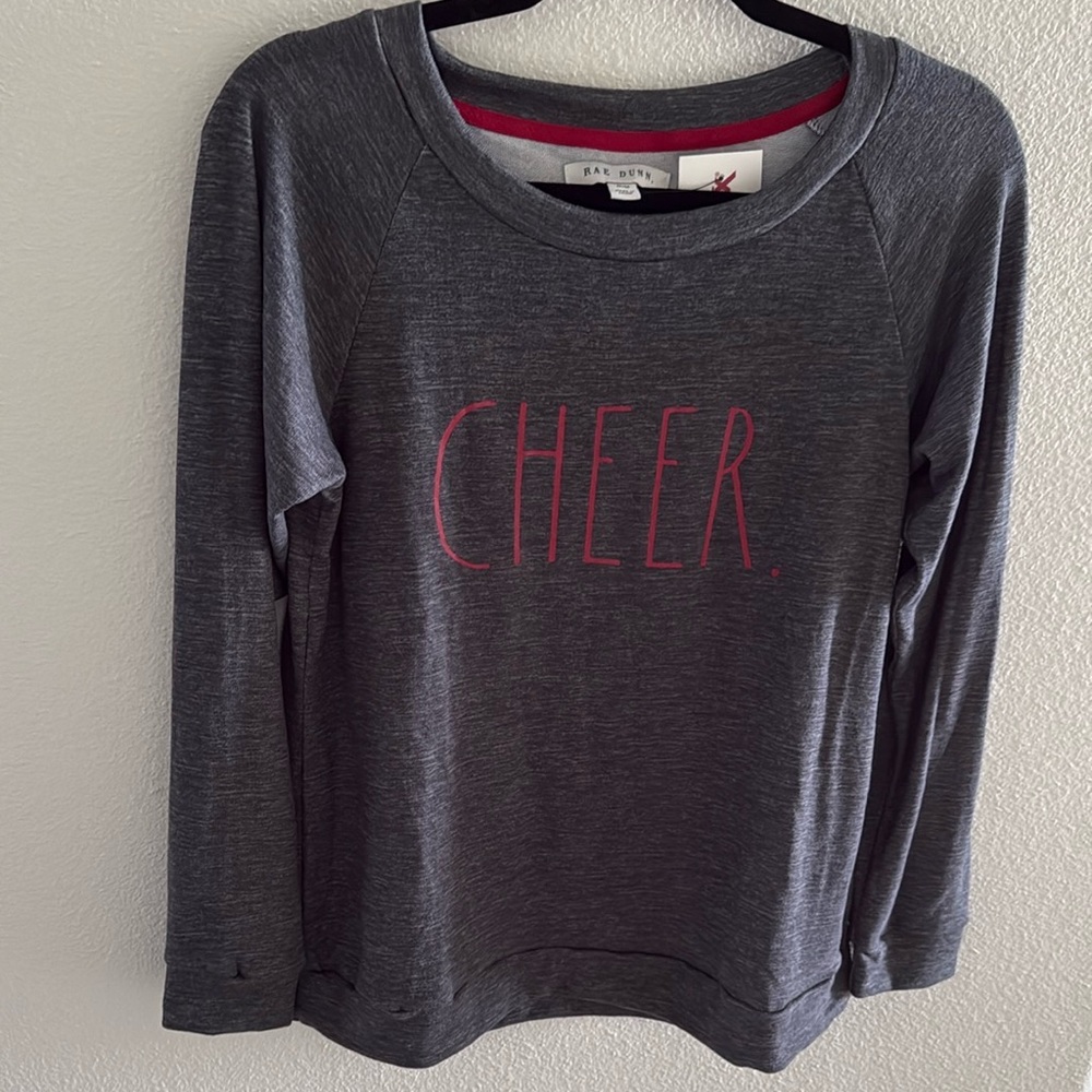 Rae Dunn Gray Top with Pink 'CHEER' Print